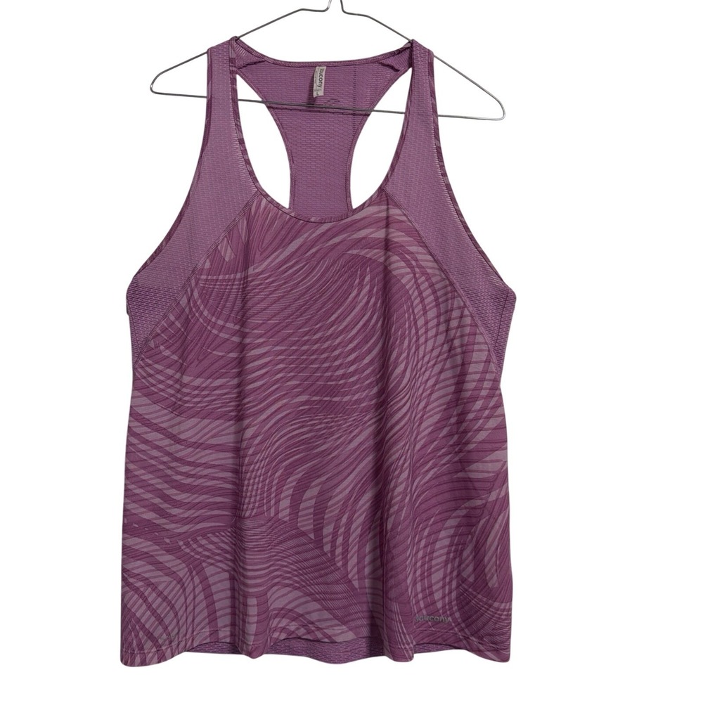 Saucony Womens Racerback Tank Top Purple Swirl Athletic Workout Gym Size L - Picture 3 of 12